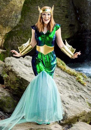Vista 12 de Vestido de disfraz de sirena marina para mujer talla grande Multicolor