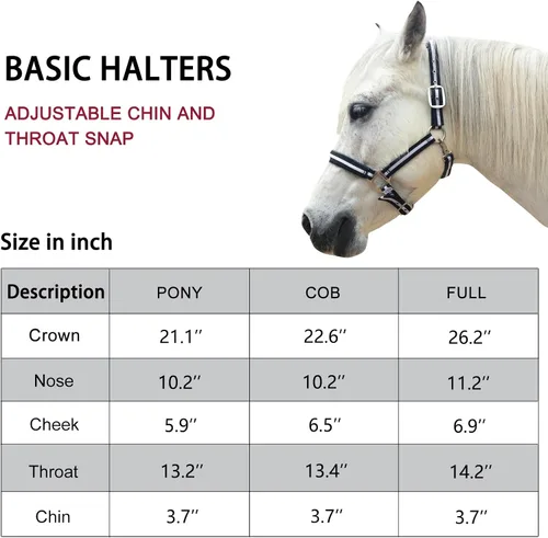 Vista 7 de Cabestros ajustables para caballos, correas y accesorios de nailon resistente, acolchados con espuma antirozaduras acolchada en la corona y la nariz