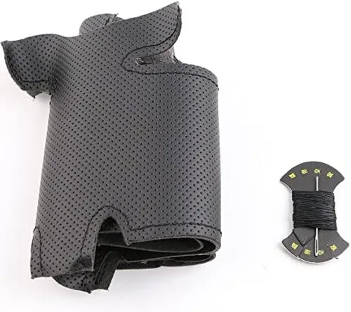 Vista 3 de Funda de cuero negro para volante de automóvil para Toyota Land Cruiser Prado Tundra Tacoma 4Runner DIY cosido a mano fundas para volante