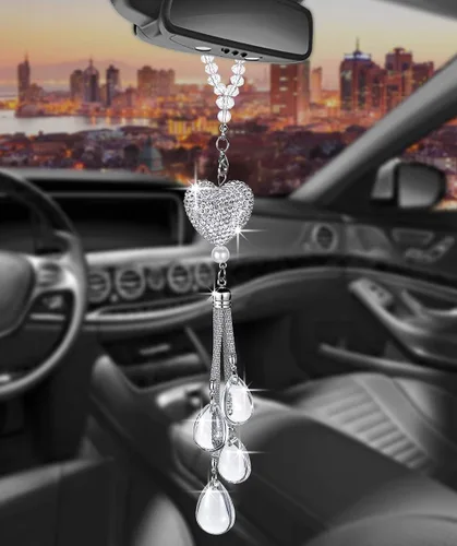 Vista 17 de Glamorosa decoración colgante de espejo de coche con cabeza de zorro azul oscuro, adorno de automóvil con temática animal para mujeres y hombres