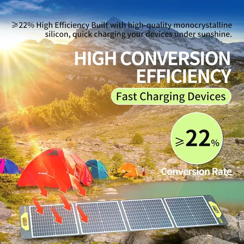 Vista 9 de Greenmagic Panel Solar Portátil de 120W 19V, Kit de Paneles Solares Plegables de 120W con Soportes Ajustables, Impermeable IP65 para Camping