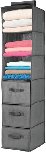 Vista 7 de mDesign Organizador de almacenamiento largo y suave para colgar sobre el armario, con 3 estantes y 3 cajones para ropa, leggings, lencería