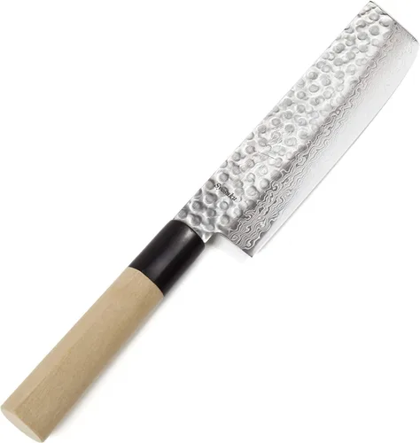 Vista 20 de Cuchillo japonés martillado Damasco VG-10 46 capas de mango de madera de magnolia octogonal, 6 pulgadas (5.906 in)