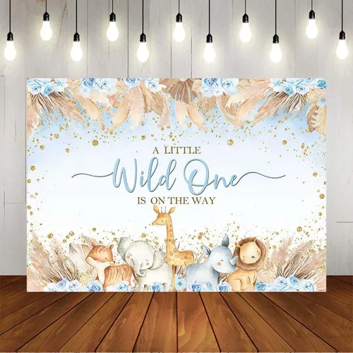 Vista 5 de Mocsicka Telón de fondo para baby shower de safari para niños, diseño bohemio, animales de la selva, un poco salvaje, uno está en el camino, vinilo