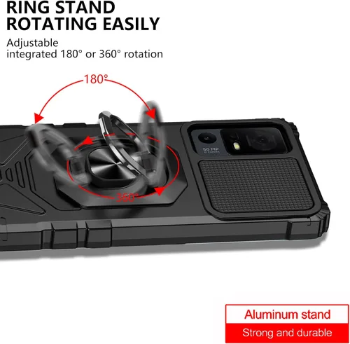 Vista 4 de Ailiber - Funda para TCL 40 XE/40 X 5G/T609M, protector de pantalla, color negro Flexible Stable Ring Kickstand Holder Military-Grade Drop