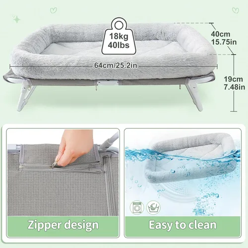Vista 4 de Sunhoo Cama elevada para gatos, hamaca elevada plegable para mascotas, tumbona para cachorros con marco de metal fuera del suelo, cubierta lavable