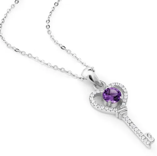 Vista 4 de Gem Stone King Collar con dije de llave de corazón para mujer, plata de ley 925, piedra natal de piedras preciosas, redondo de 0.197 in, con cadena