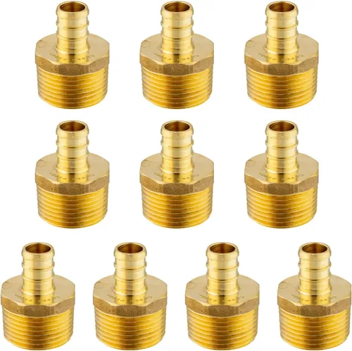 Vista 17 de 2 piezas Pex Barb Crimp accesorios de latón 1/2 pulgadas x 3/4 pulgadas NPT adaptador macho ASTM F1807,Para agua potable PEX1807024 (2)