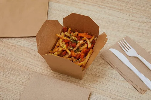 Vista 5 de Recipientes de comida para llevar de 26 onzas, cajas de papel kraft marrón para llevar, aptas para microondas, resistentes a fugas y grasa