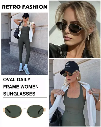 Vista 4 de Pro Acme Gafas de sol ovaladas retro, gafas de sol clásicas de moda, marco de metal, protección UV400