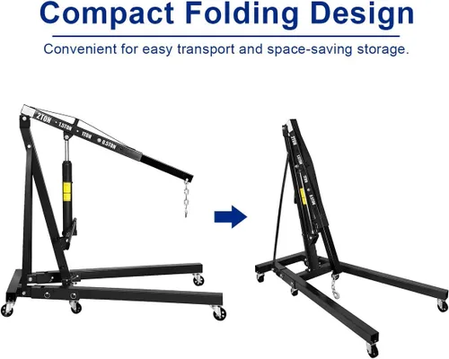 Vista 2 de Goplus - Grúa plegable para motor con capacidad para 2 toneladas, plataforma elevadora, para taller, de acero resistente y 6 ruedas de hierro