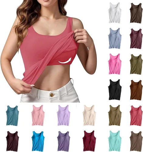 Vista 20 de Camiseta sin mangas con brasier integrado para mujer, sin mangas, correa ancha, ropa de dormir básica, para entrenamiento, yoga, camisola acolchada