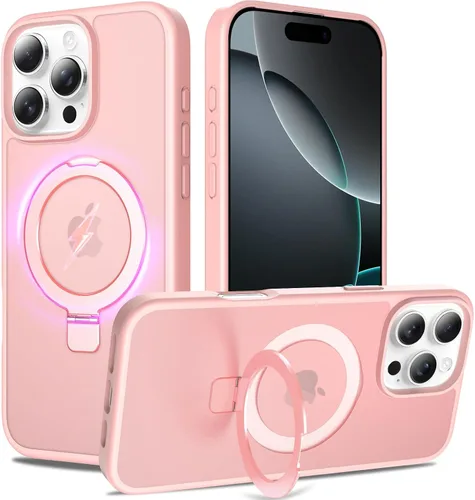 Vista 12 de Funda con soporte ultra magnético para iPhone 15 Pro [protección militar contra caídas] [compatible con MagSafe] a prueba de golpes, translúcida