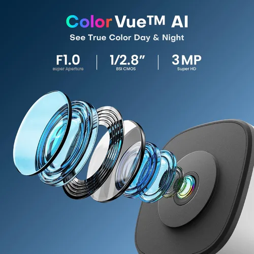 Vista 2 de Cámara de seguridad para ventana HOMIQ LIFE 3MP 2K, cámaras WiFi interiores 2.4GHz/5GHz con visión nocturna a color AI Colorvue, detección