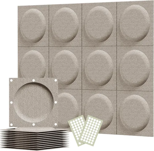 Vista 14 de Paneles acústicos 3D de pared, paquete de 12 paneles acústicos de arte circular de 12 x 12 pulgadas para decoración de pared interior, paneles
