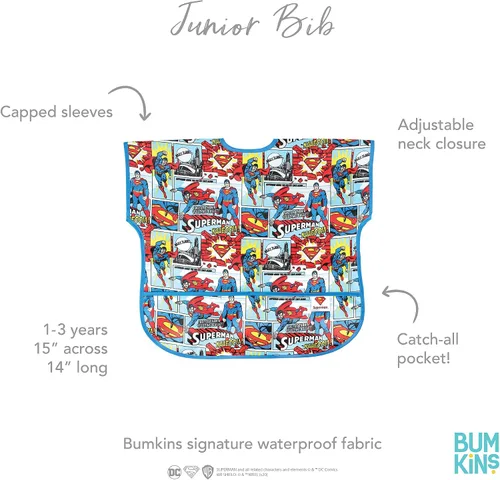 Vista 5 de Bumkins Baberos para bebés y niños pequeños, baberos para niñas y niños, grandes para 1-3 años, babero impermeable de manga corta para niños