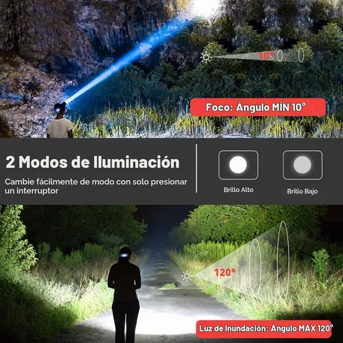 Vista 3 de Aikertec Paquete de 2 faros recargables, linterna de cabeza súper brillante, funciona con batería de 80 horas, ajustable a 120°, impermeable IP67