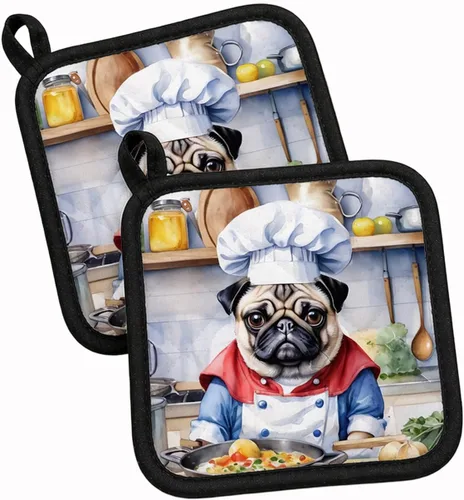 Vista 65 de Caroline's Treasures Coton de Tulear El Chef Par de Agarraderas de Ollas de Cocina Resistentes al Calor Juegos de Agarraderas de Ollas Almohadillas