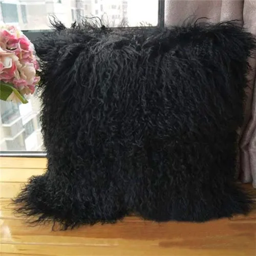 Vista 4 de Seek4comfortable Funda de cojín de piel de oveja mongol tibetana, piel de oveja mongol, súper suave, color negro, 18 x 18 pulgadas