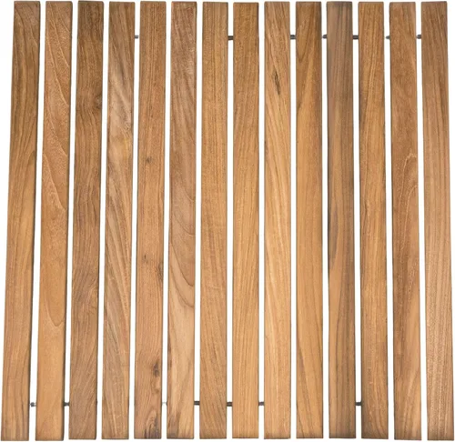 Vista 3 de Nordic Teak - Tapete de Cuerda de Madera de Teca 100% Maciza - Para Uso Interior y Exterior - Plataforma de Madera Antideslizante para Sauna