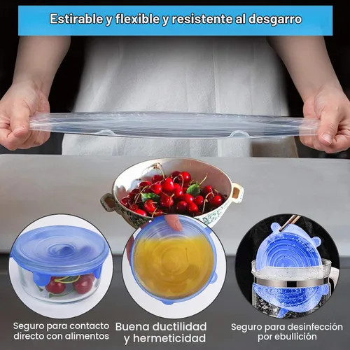 Vista 3 de Tapas elásticas de silicona, 14 unidades, 7 tamaños, fundas reutilizables