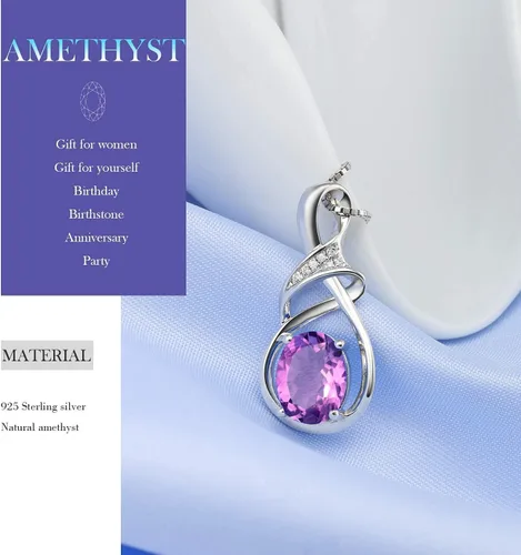 Vista 3 de Joyería fina con piedra natal para mujer, piedra preciosa natural, topacio amatista, ópalo, granate, peridoto y citrino, plata de ley, collar