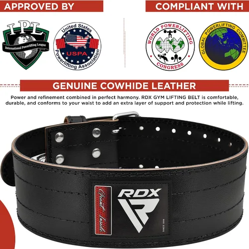 Vista 3 de Cinturón de Levantamiento de Peso RDX para Hombres y Mujeres, Aprobado por IPL y USPA, 6mm de Grosor 100% Cuero, Soporte Posterior de 4