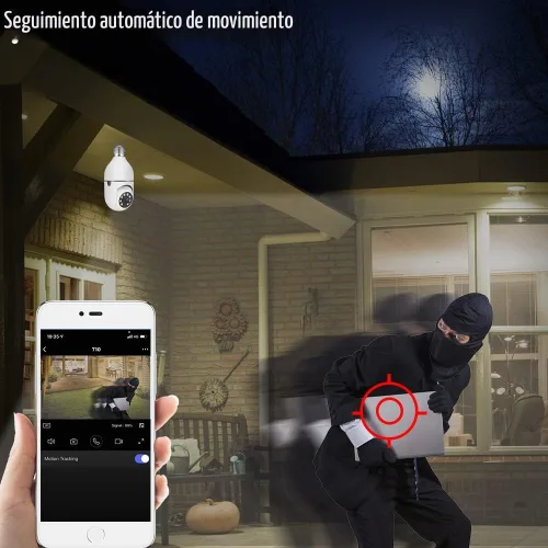 Vista 4 de EVERSECU Cámara de seguridad PTZ de bombilla inalámbrica de 1080P 2.0MP con conector E27, seguimiento automático de movimiento, audio bidireccional
