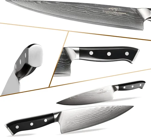 Vista 4 de Juego de cuchillos de cocina, juego de cuchillos de cocina de Damasco de 18 piezas con bloque, mango ergonómico de ABS para juego de cuchillos