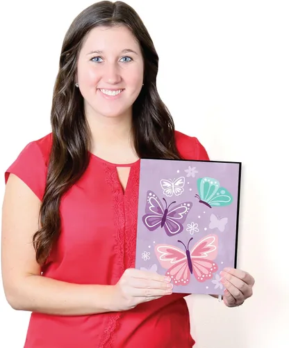 Vista 5 de Big Dot of Happiness Hermosa mariposa – Arte de pared floral para guardería y decoración de habitación infantil – 7.5 x 10 pulgadas – Juego de 3
