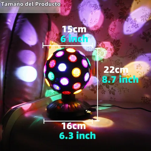 Vista 2 de Proyector de luz nocturna LED de bola de discoteca giratoria de 360°, lámpara ajustable de brillo para fiestas, iluminación, Halloween, Navidad Negro