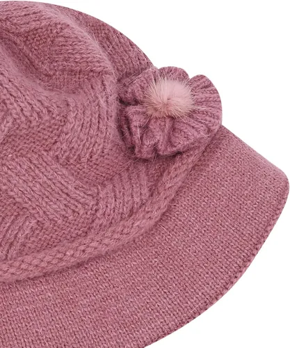 Vista 104 de C-US - Gorro de punto cálido para mujer, con visera de ganchillo con acento de flores