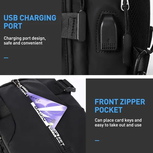 Vista 4 de Mochila cruzada pequeña negra para hombre y mujer, H-Negro, S, Moda
