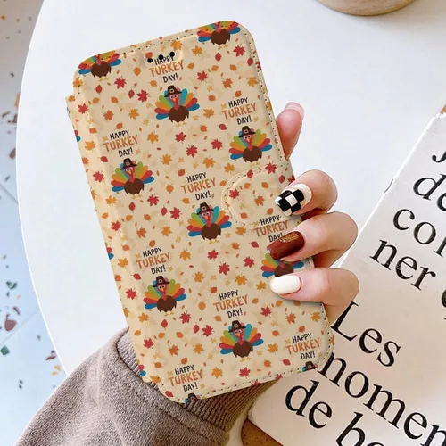Vista 3 de SWEET TANG Compatible with iPhone 17 Pro Wallet Case Women PU Leather Shockproof Protective Folio Flip Cover (Cute Thanksgiving Turkey Maple Leaf)