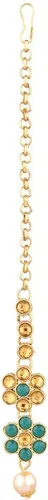 Vista 7 de Efulgenz Faux Kundan Pearl Choker Sets for Women Indian Jewelry Crystal Kundan Necklace Crystal Floral Necklace Earrings Maang Tikka Head Chain
