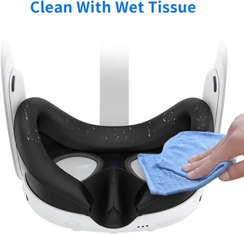 Vista 5 de RGEEK VR Face Pad Compatible with Quest 3 Accessories, Sweatproof Silicone Face Cover for Quest 3, Washable Lightproof Anti-Leakage Face Cushion
