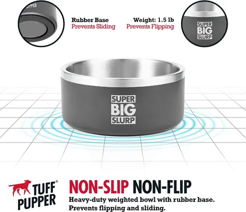 Vista 4 de Tuff Pupper Tazón Aislado de Servicio Pesado para Perros Plato de Comida para Perros de Acero Inoxidable de Doble Pared Tazón Antideslizante a