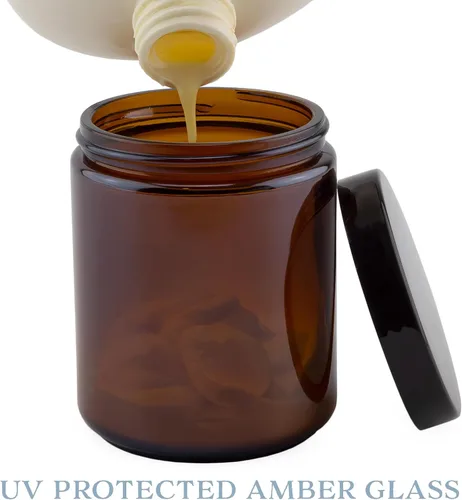 Vista 7 de Cornucopia Brands Tarros de vidrio ámbar de 8 onzas / 9 onzas (paquete de 6) tarros de cosméticos de lados rectos, ideales para mantequilla