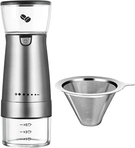 Vista 11 de Molinillo de café eléctrico, molinillo doméstico pequeño automático, molinillo manual, molinillo de café con 5 ajustes precisos de molienda