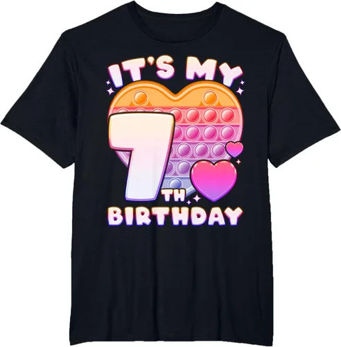Vista 70 de Pop-it Birthday Girl 7 años de edad, Push it Pop Fidget Bubble Camiseta, Negro