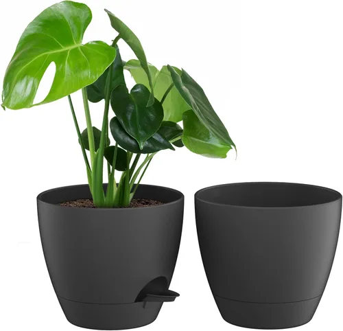 Vista 10 de ZMTECH Juego de 2 macetas de 10 pulgadas para plantas de interior, macetas de riego automático con agujeros de drenaje y platillo para plantas