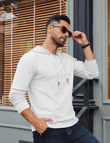Vista 51 de COOFANDY Sudadera con capucha para hombre, casual, de manga larga, con cordón, de punto gofre, ajustada