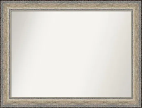 Vista 275 de Amanti Art Espejo de baño plateado para sobre el fregadero, 28 x 37 pulgadas, elegante espejo rectangular de peltre cepillado, marco de madera