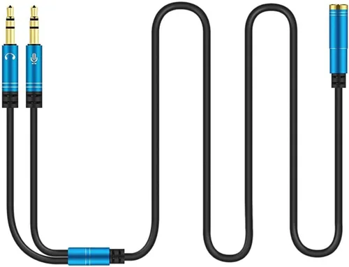 Vista 8 de Divisor de auriculares para computadora de 0.138 in hembra a 2 auriculares dobles de 0.138 in macho micrófono de audio y cable divisor en Y, Negro