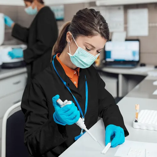 Vista 6 de NY Threads Abrigo de laboratorio profesional para mujer, abrigo médico de manga larga de algodón polivinílico