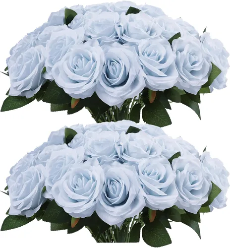 Vista 22 de Flores artificiales de rosa, rosas artificiales, rosas de seda, rosas falsas de aspecto real con tallos para manualidades, ramos de boda, centros