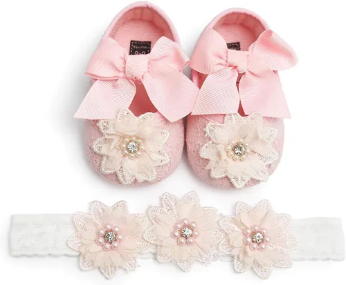 Vista 5 de Zapatos planos Mary Jane para bebés y niñas con lazo y flores, vestido de princesa, para boda, zapatos de ballet antideslizantes para niños pequeños