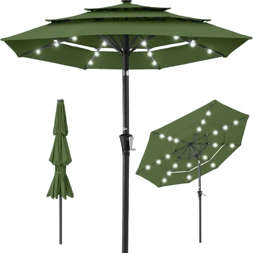 Vista 32 de Best Choice Products - Sombrilla solar de 10 pies de 3 niveles para patio, sombrilla de sol para exteriores, mercado, patio trasero, terraza, junto