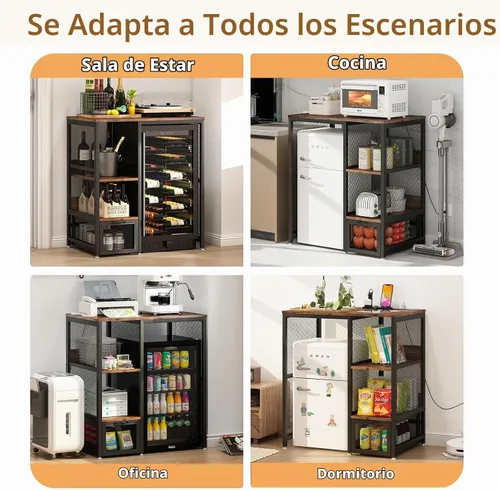 Vista 9 de METYERRY Mini gabinete de nevera con toma de corriente y cajón de malla