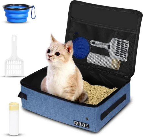 Vista 10 de Arenero portátil para gatos de viaje de Petskd con tapa y 10 bolsas desechables, a prueba de fugas y plegable, artículos de viaje esenciales